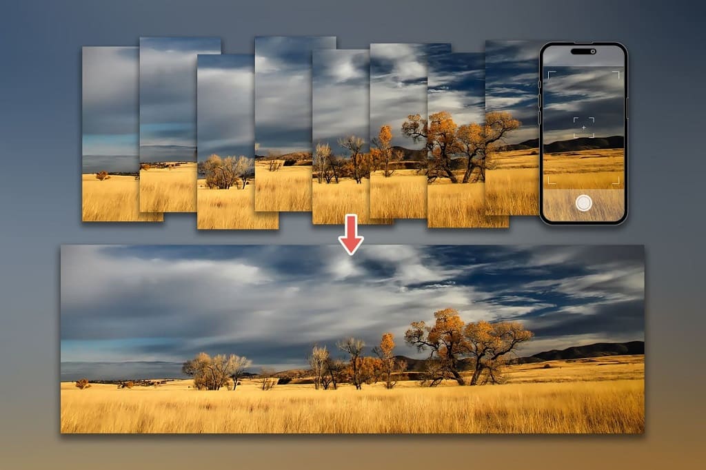 Get panoramic photos by stitching multiple photos