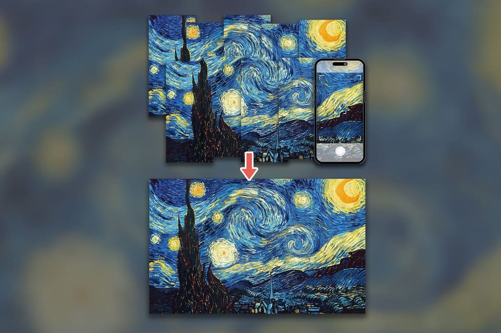 Scan the large-size image in sections and stitch them together to get the complete scanned image